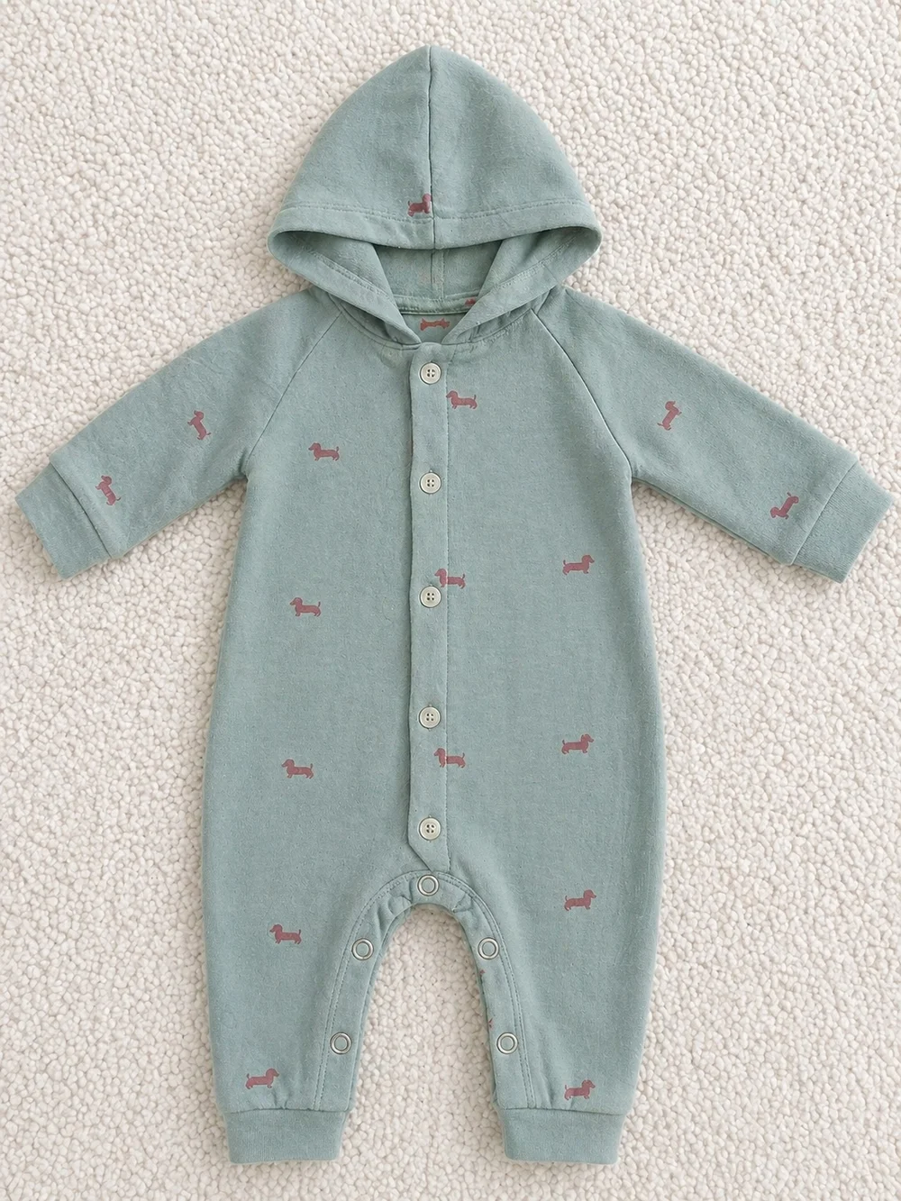 Bundle Of 2 - Teal Hooded Romper w/ Tiny Pink Dog Prints & Footie w/ Koala Print